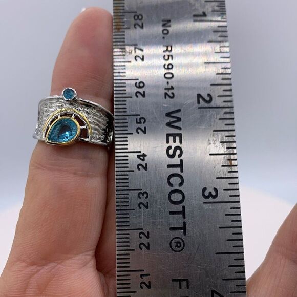 NWOT, large cigar band, 925 sterling silver, textural, gold accent, aqua… - Picture 6 of 17
